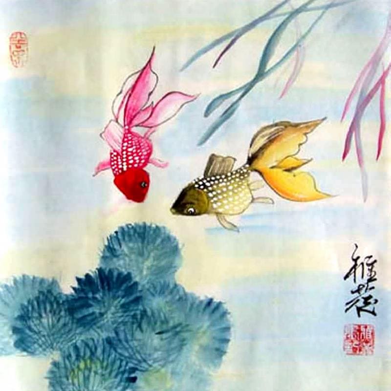 Золотая рыбка, акварель, китайская живопись - 1