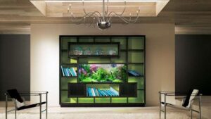 Современный стеллаж с встроенным аквариумом